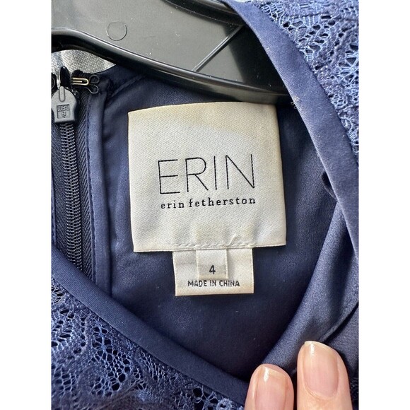 ERIN Erin Fetherston - Light & Dark Blue Paneled Lace Sleeveless Midi Dress Sz 4 - Picture 4 of 7